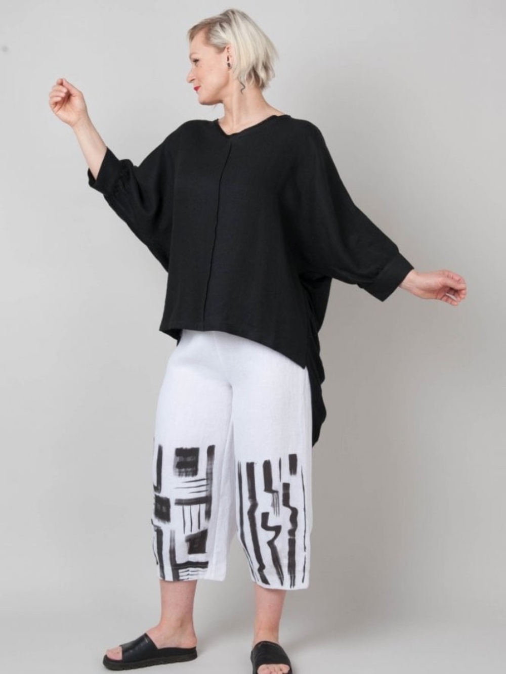 Ozai N Ku Marigold White Linen Balloon Leg Pants Sz M Lagenlook Artsy